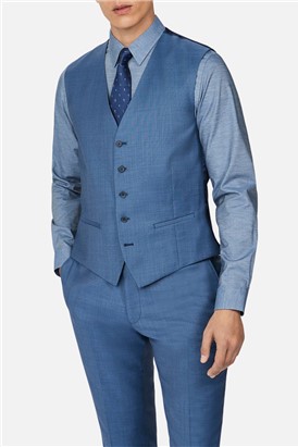  Slim Fit Light Blue Pick and Pick Waistcoat