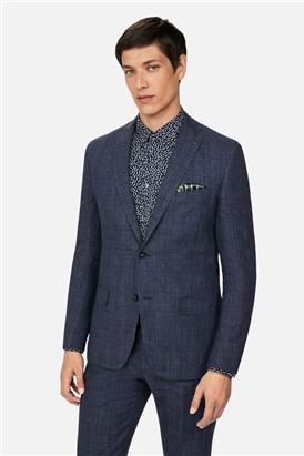  Slim Fit Linen Navy Check Suit Jacket