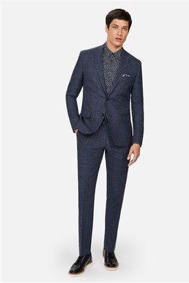  Slim Fit Linen Navy Check Suit Jacket