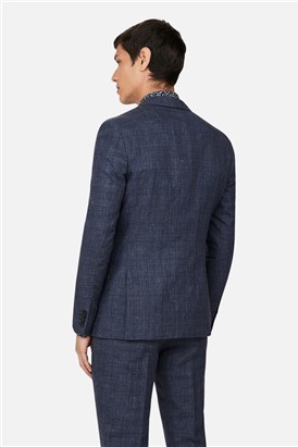  Slim Fit Linen Navy Check Suit Jacket