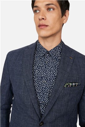  Slim Fit Linen Navy Check Suit Jacket