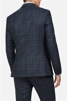  Slim Fit Navy with Tan Check Suit Jacket