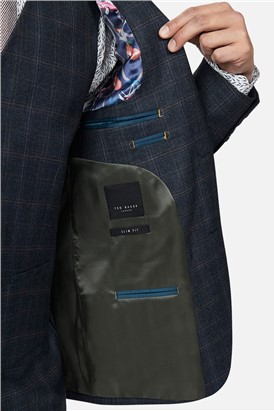  Slim Fit Navy with Tan Check Suit Jacket