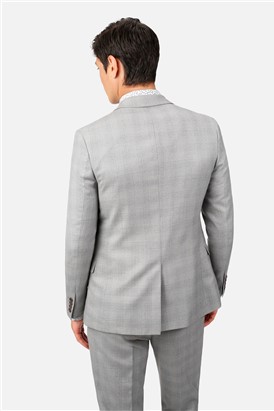  Slim Fit Light Grey Blue Check Suit Jacket