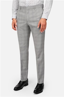  Slim Fit Light Grey Blue Check Suit Trousers