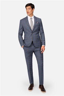  Skinny Fit Light Blue & Tan Check Suit Jacket