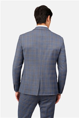  Skinny Fit Light Blue & Tan Check Suit Jacket