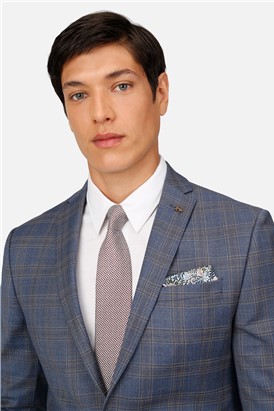  Skinny Fit Light Blue & Tan Check Suit Jacket