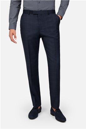  Navy Tonal Check Regular Fit Suit Trousers