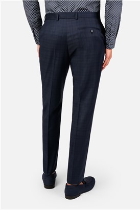  Navy Tonal Check Regular Fit Suit Trousers