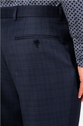  Navy Tonal Check Regular Fit Suit Trousers