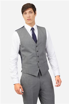  Grey Blue Textured Slim Waistcoat