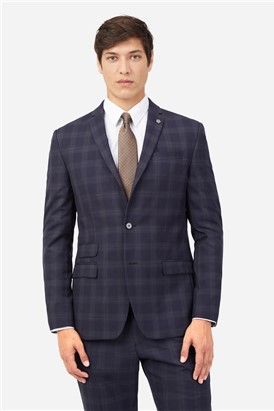  Slim Fit Navy Rust Check Suit Jacket