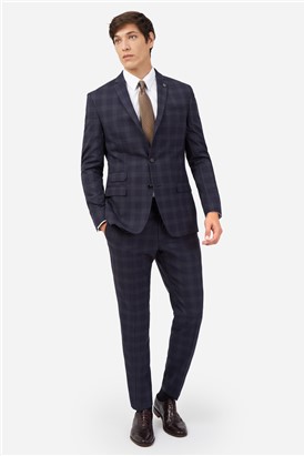  Slim Fit Navy Rust Check Suit Jacket