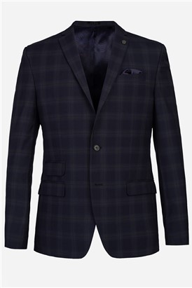  Slim Fit Navy Rust Check Suit Jacket