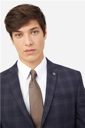  Slim Fit Navy Rust Check Suit Jacket