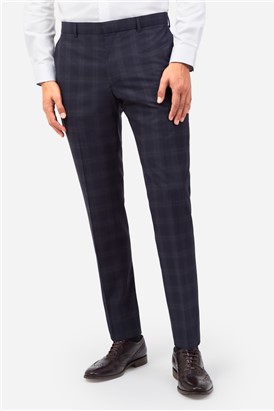  Slim Fit Navy Rust Check Trousers