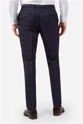  Slim Fit Navy Rust Check Trousers