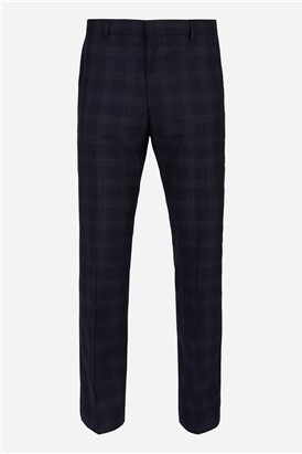  Slim Fit Navy Rust Check Trousers