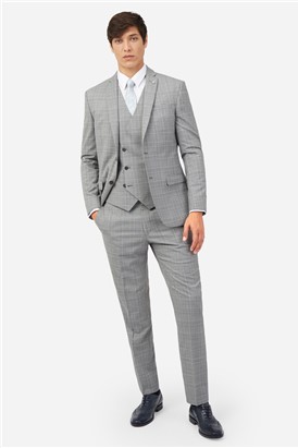  Slim Fit Light Grey Tonal Checked Suit Jacket