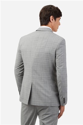  Slim Fit Light Grey Tonal Checked Suit Jacket