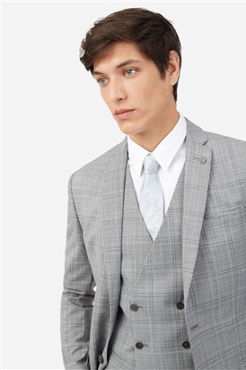  Slim Fit Light Grey Tonal Checked Suit Jacket