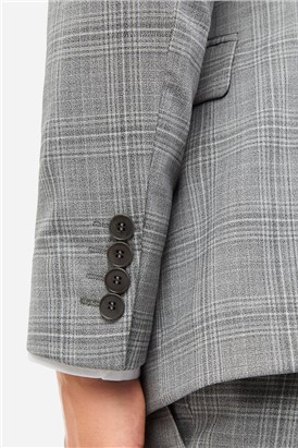  Slim Fit Light Grey Tonal Checked Suit Jacket