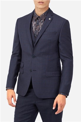  Slim Fit Navy Berry Checked Waistcoat