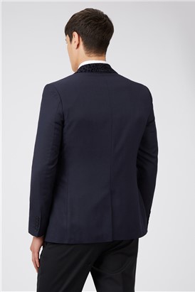  Slim Fit Navy Crepe Flock Jacket