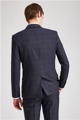  Slim Fit Navy High Twist Check Waistcoat