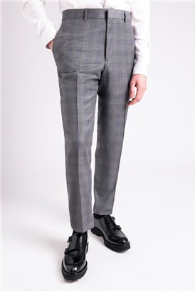  Regular Fit Grey With Light Blue Check Trousers