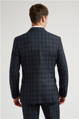  Regular Fit Navy with Teal Check Jacket