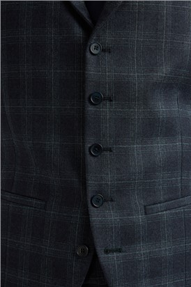  Navy Teal Check Slim Fit Waistcoat