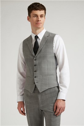  Brushed Grey Prince of Wales Check Waistcoat