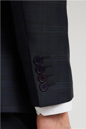  Navy Textured Rust Check Slim Fit Suit