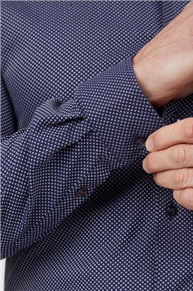  Navy Circle Weave Slim Fit Shirt