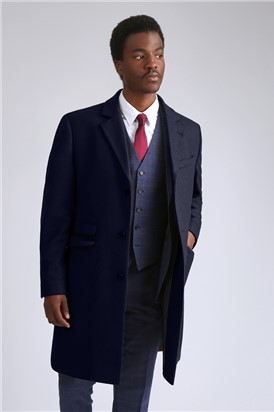  Navy Slim Fit Italian Melton Overcoat