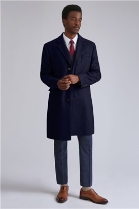  Navy Slim Fit Italian Melton Overcoat