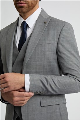  Slim Fit Grey Soft Check Waistcoat