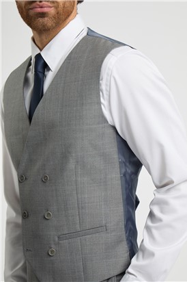  Slim Fit Grey Soft Check Waistcoat