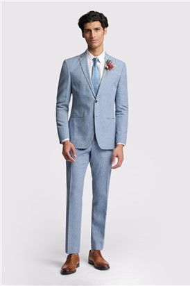  Slim Fit Hydra Blue Linen Suit