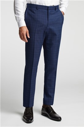  Slim Fit Navy Soft Check Trousers