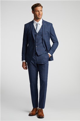  Slim Fit Blue and Mauve Check Waistcoat
