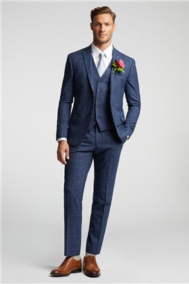  Slim Fit Blue and Mauve Check Waistcoat