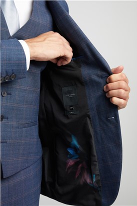  Slim Fit Blue and Mauve Check Waistcoat