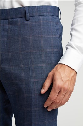  Slim Fit Blue and Mauve Check Waistcoat