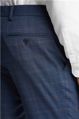  Slim Fit Blue and Mauve Check Waistcoat