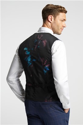  Slim Fit Blue and Mauve Check Waistcoat
