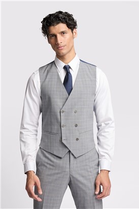  Slim Fit Bredon Grey Blue Check Waistcoat