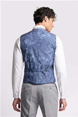  Slim Fit Bredon Grey Blue Check Waistcoat